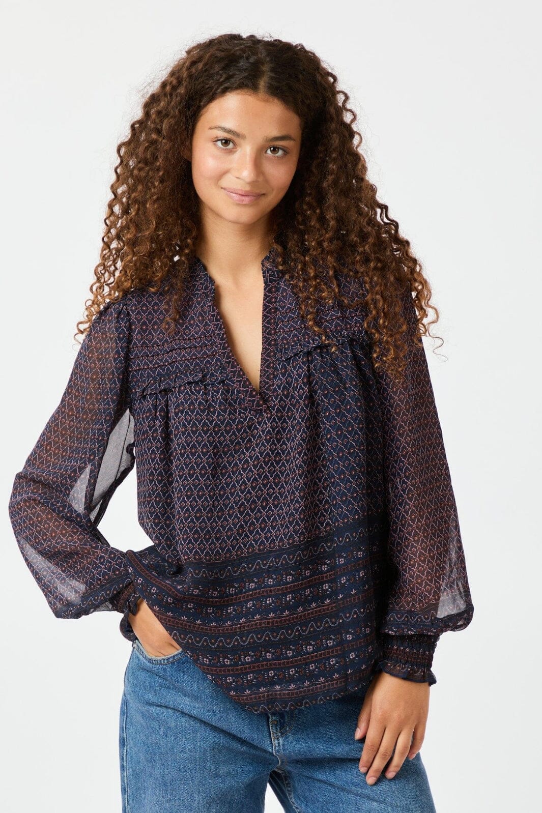 Neo Noir - Rhia Border Pattern Blouse 163994 - Navy - Image 4