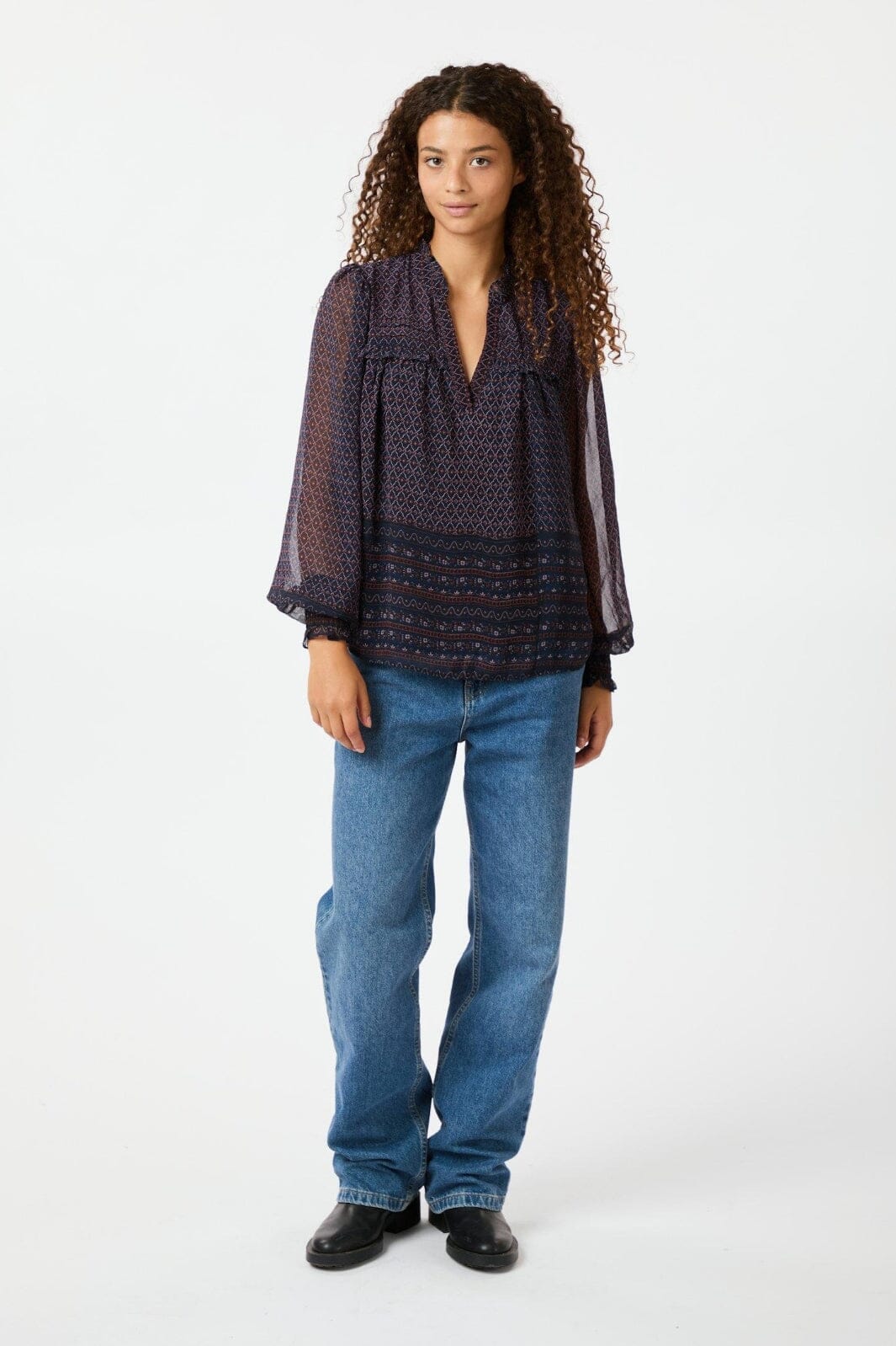 Neo Noir - Rhia Border Pattern Blouse 163994 - Navy - Image 5