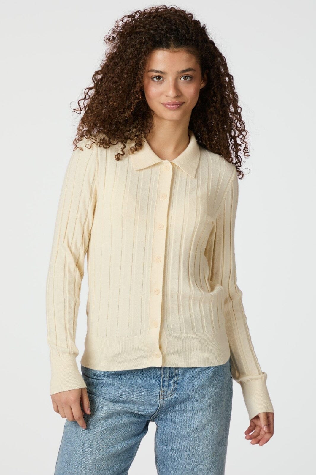 Neo Noir - Rio Solid Knit Cardigan 164579 - 191 - Light Yellow - Image 3