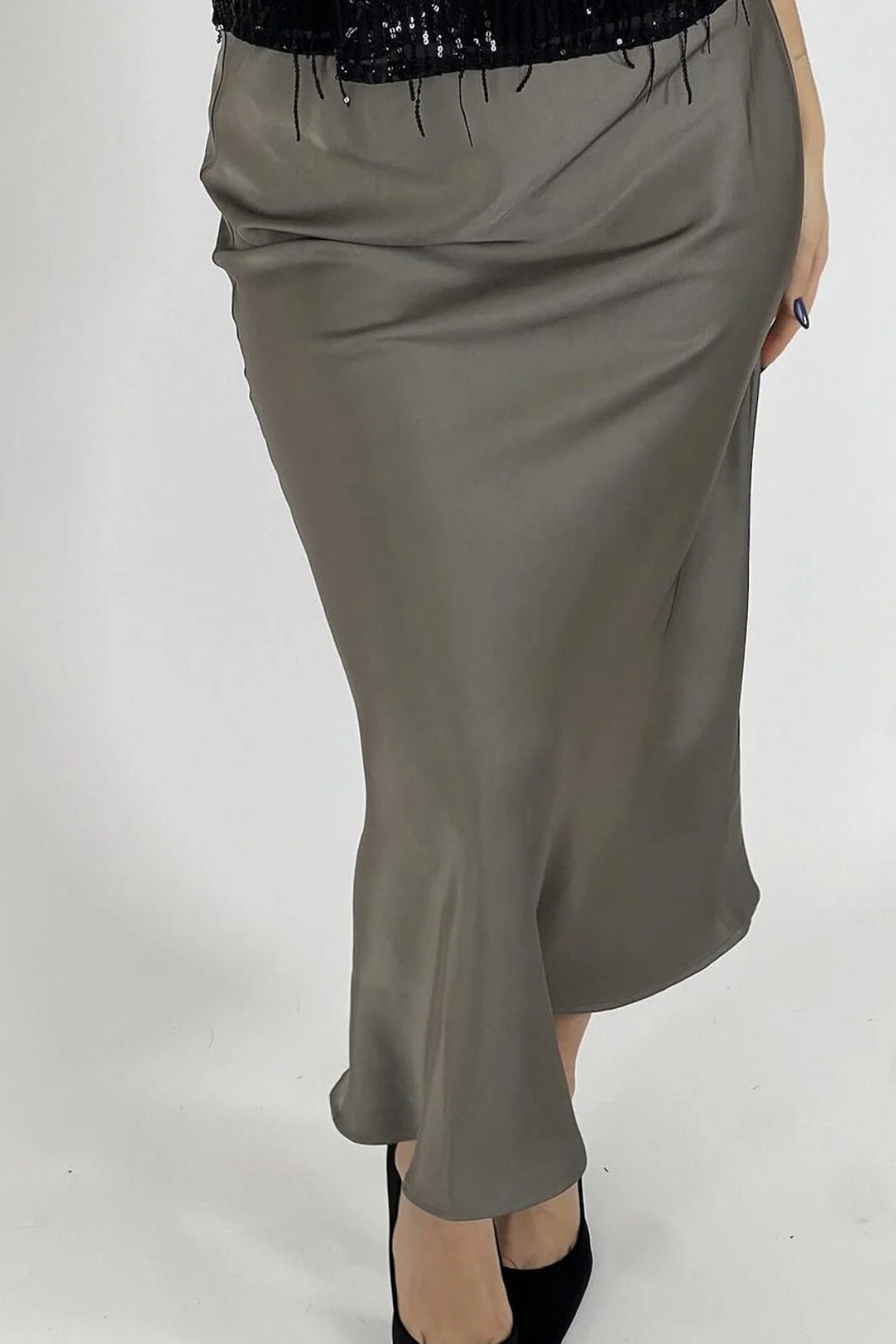 Neo Noir - Vicky Heavy Sateen Skirt - Warm Grey - Image 11