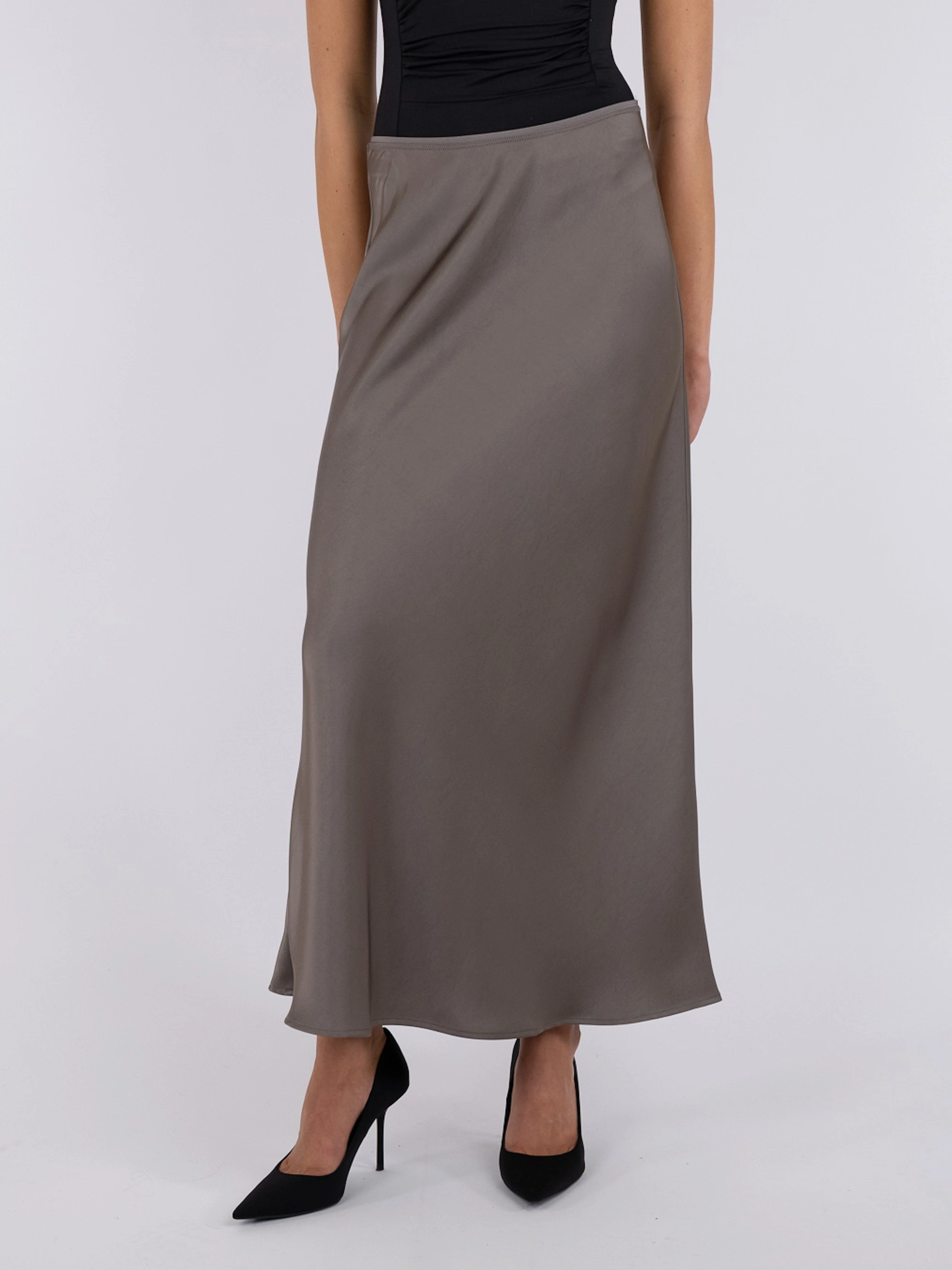 Neo Noir - Vicky Heavy Sateen Skirt - Warm Grey - Image 4