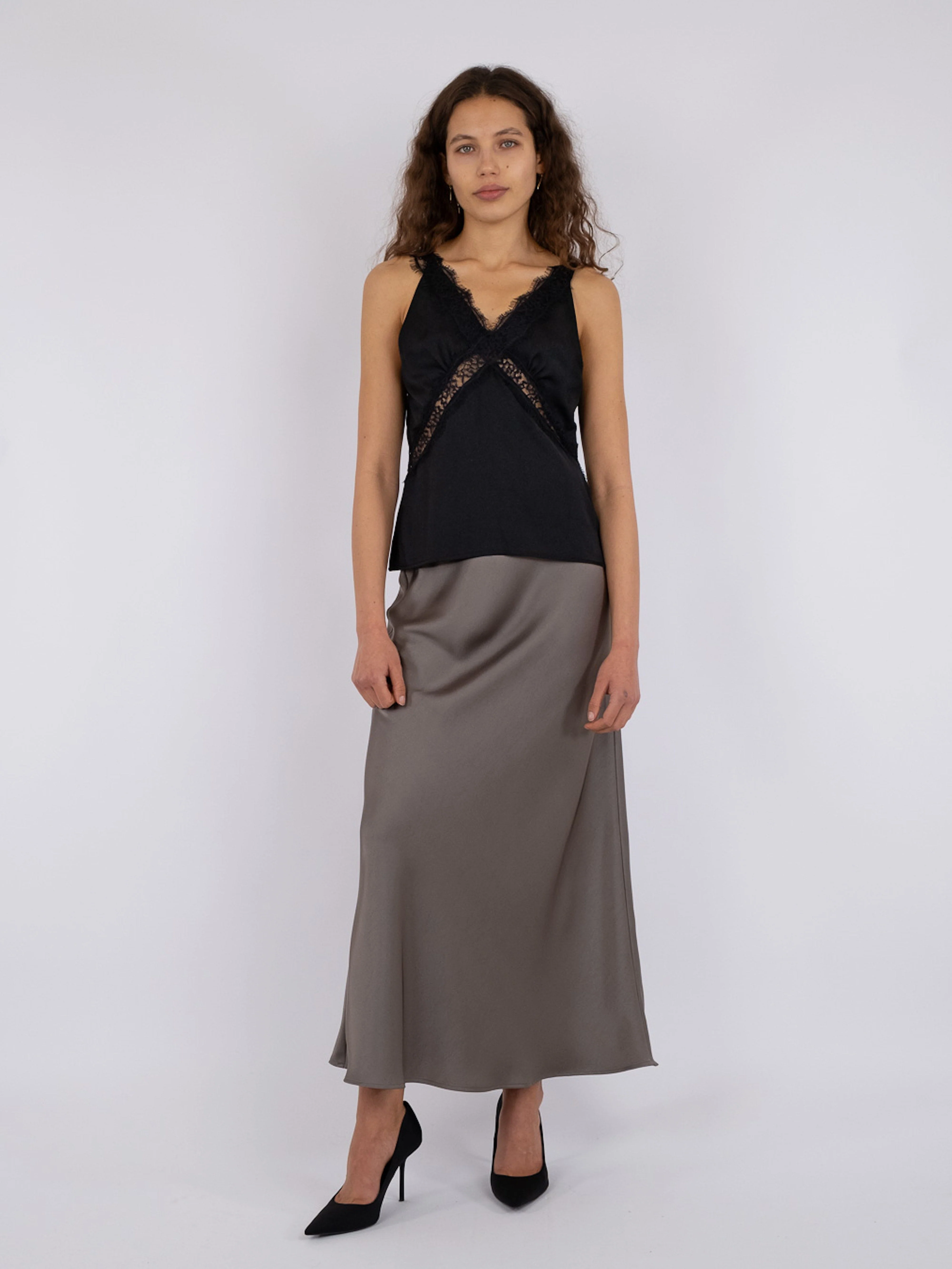 Neo Noir - Vicky Heavy Sateen Skirt - Warm Grey - Image 8