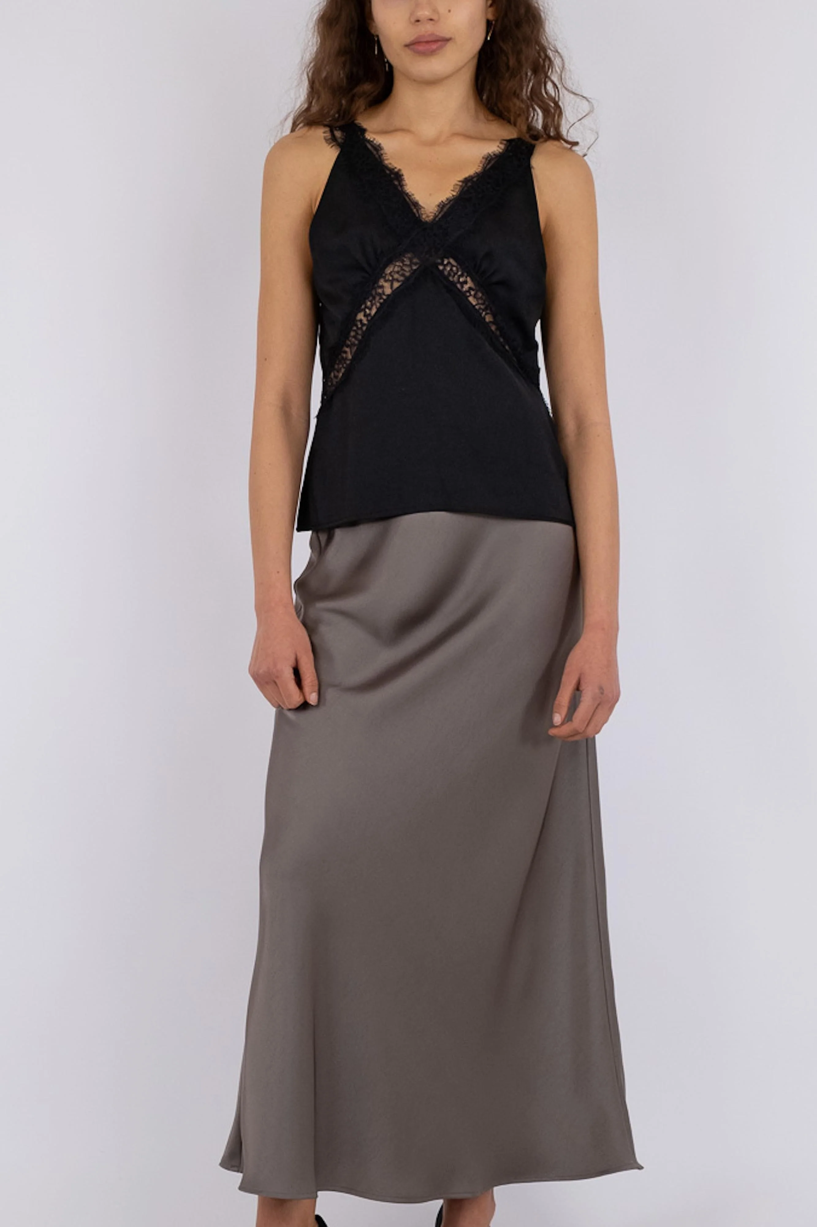 Neo Noir - Vicky Heavy Sateen Skirt - Warm Grey - Image 9