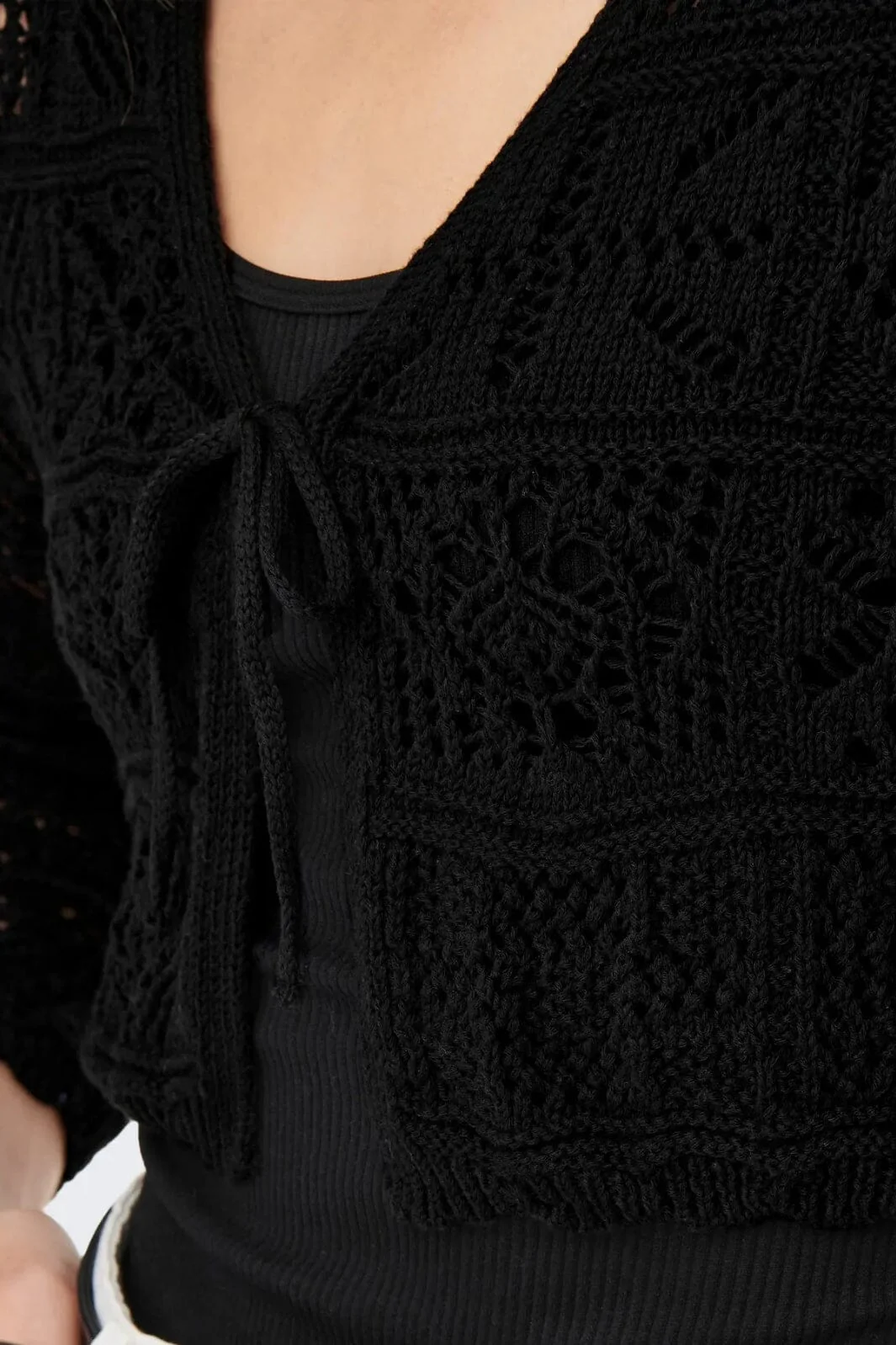 Only - Onlbeach Life 7/8 Tie Cardigan Knt - 3991923 Black - Image 4