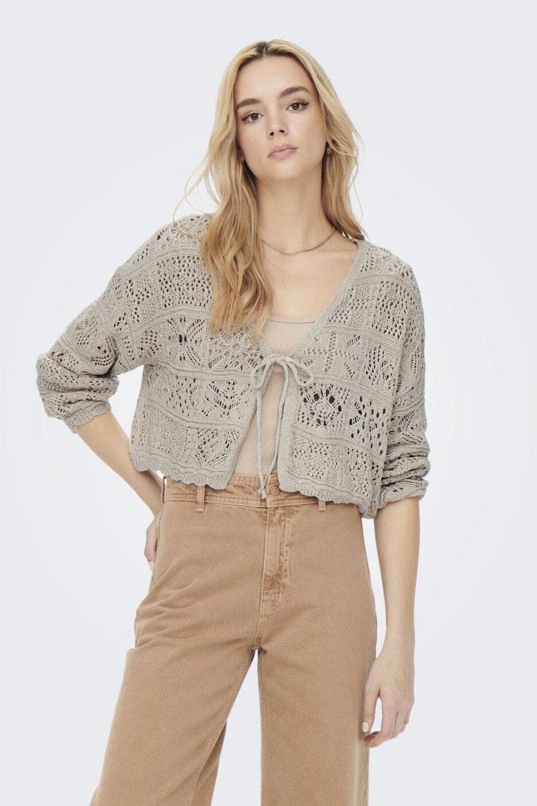 Only - Onlbeach Life 7/8 Tie Cardigan Knt - 4032191 Pumice Stone - Image 3