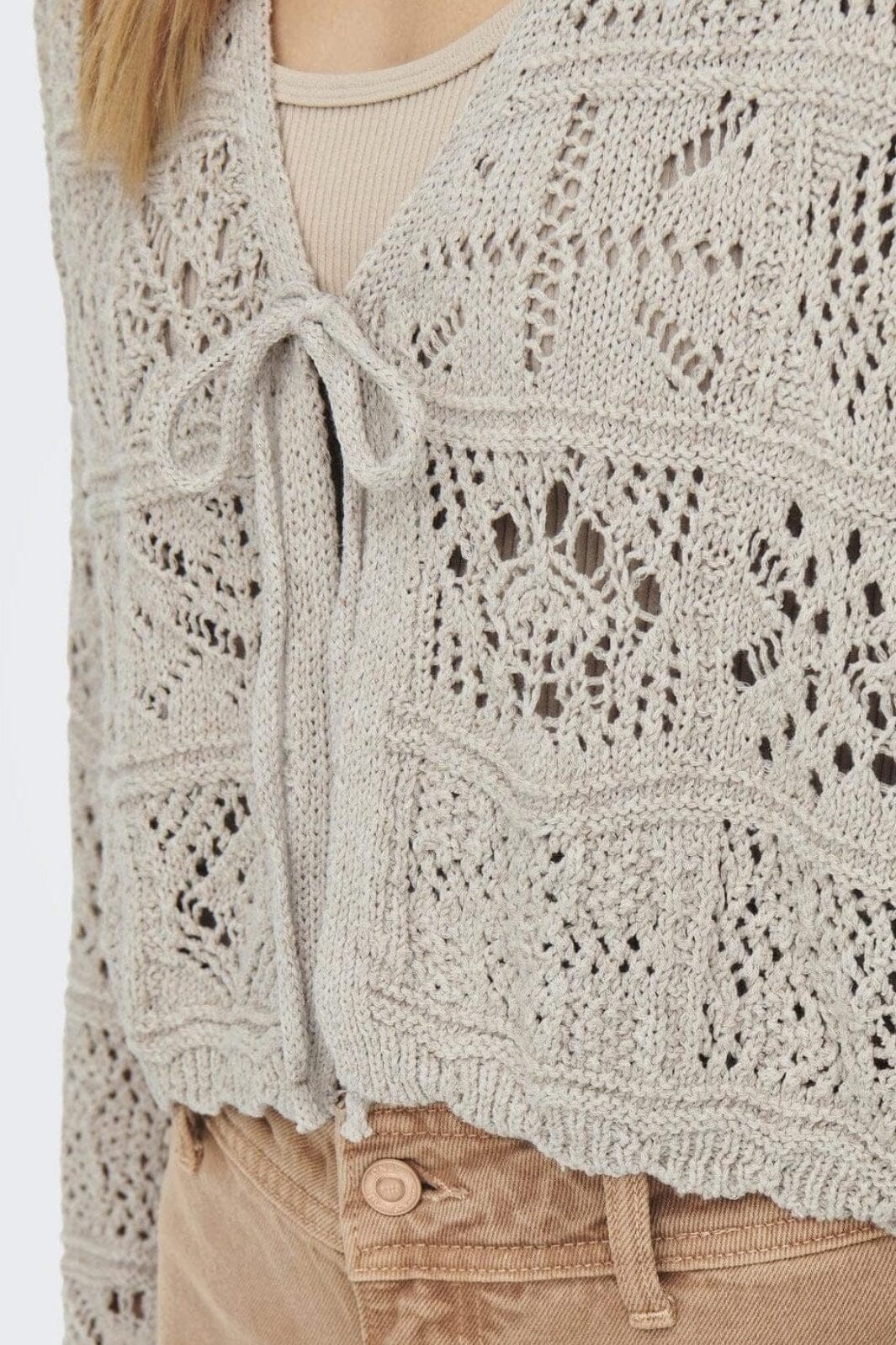 Only - Onlbeach Life 7/8 Tie Cardigan Knt - 4032191 Pumice Stone - Image 4