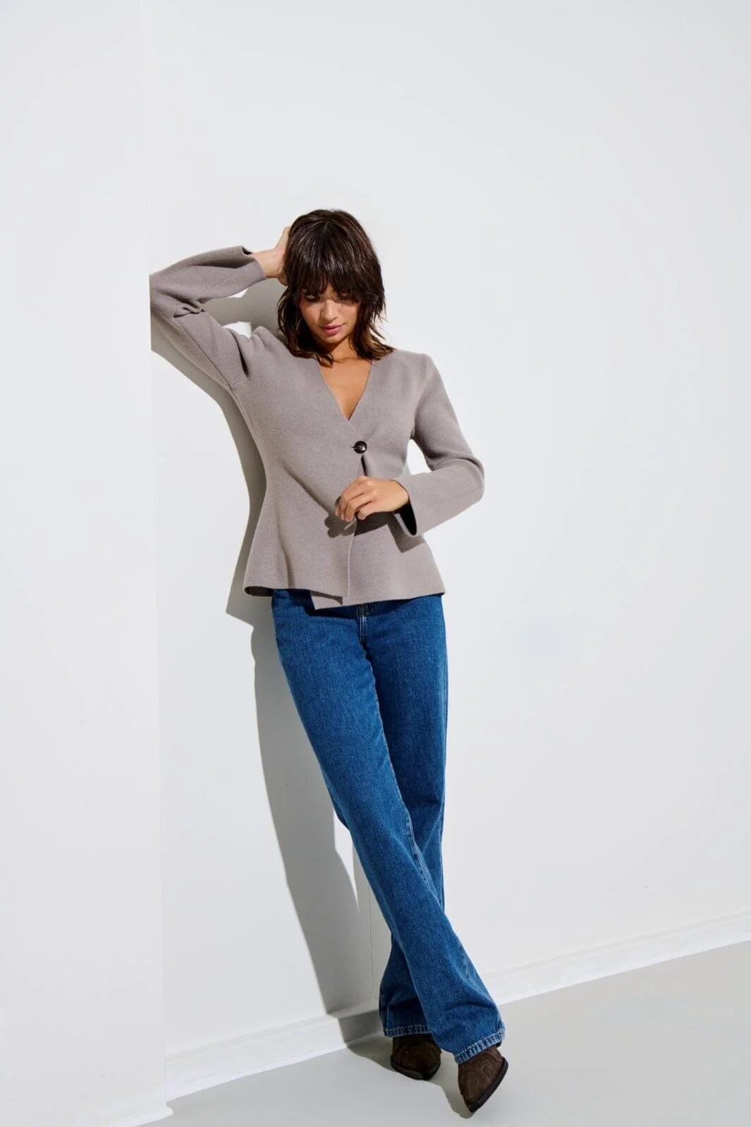 Only - Onlmyera Life Ls One Button Cardigan Knt - 4863455 Moon Rock Melange - Image 3