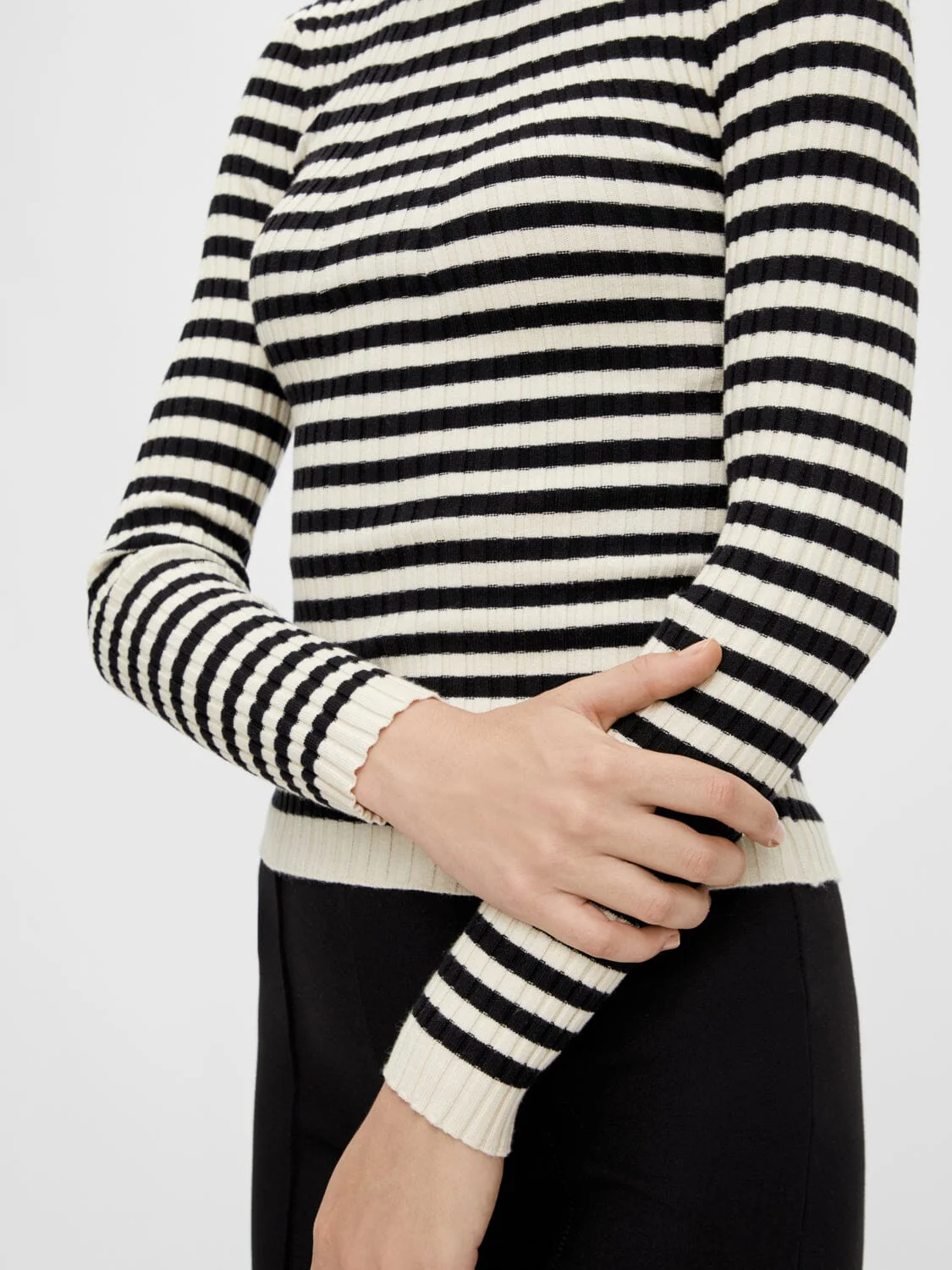 Pieces - Pccrista Ls O-Neck Knit - 3653318 Black WITH BIRCH STRIPES M - Image 3