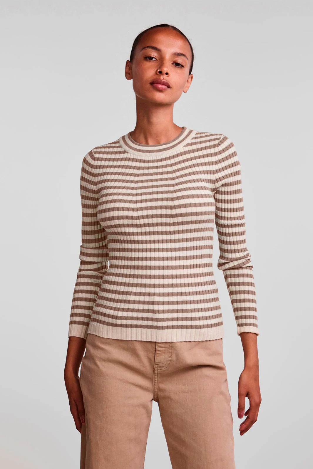 Pieces - Pccrista Ls O Neck Knit Noos Bc - Fossil/With Brich - Image 5