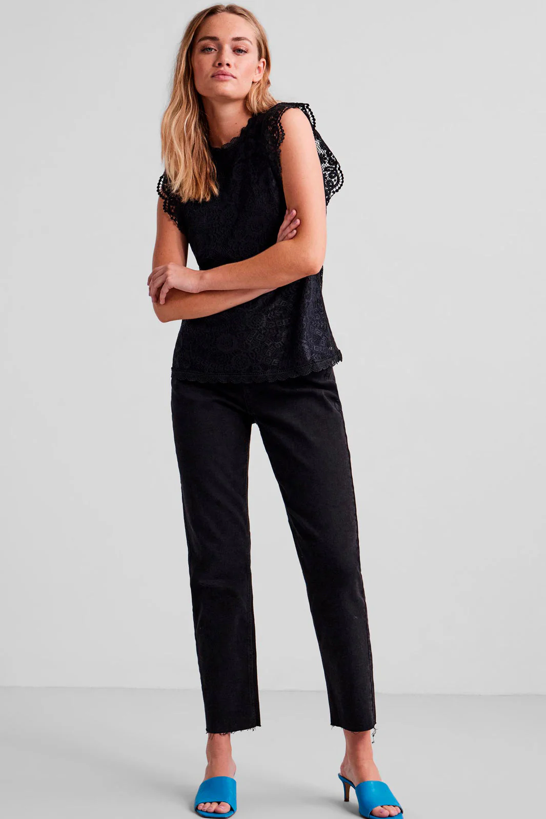 Pieces - PcOlline Sl Lace Top - Black - Image 6